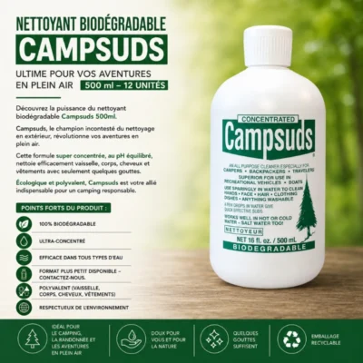 Nettoyant Biodégradable Campsuds Ultime pour Vos Aventures en Plein Air 500ml - 12 unités