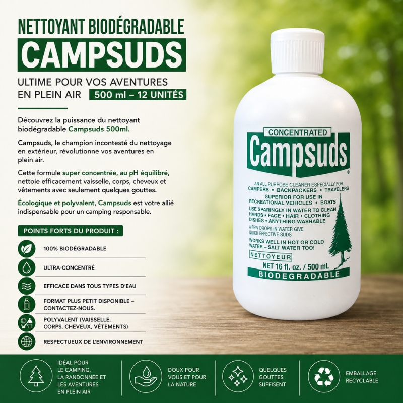 Nettoyant Biodégradable Campsuds Ultime pour Vos Aventures en Plein Air 500ml - 12 unités