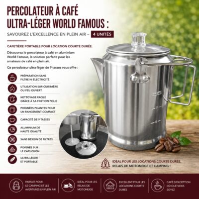 Percolateur à café ultra léger World Famous : Savourez l'excellence en plein air - 4 unités