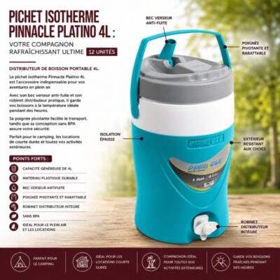 Pichet Isotherme Pinnacle Platino 4L : Votre Compagnon Rafraîchissant Ultime - 12 unités