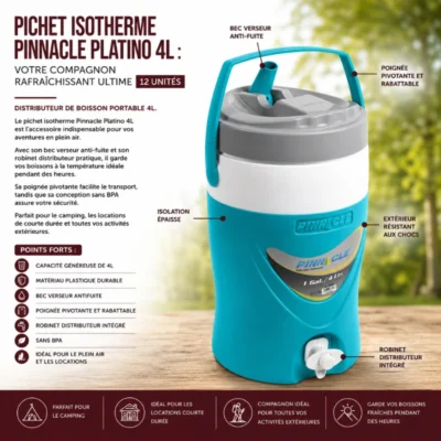 Pichet Isotherme Pinnacle Platino 4L : Votre Compagnon Rafraîchissant Ultime - 12 unités
