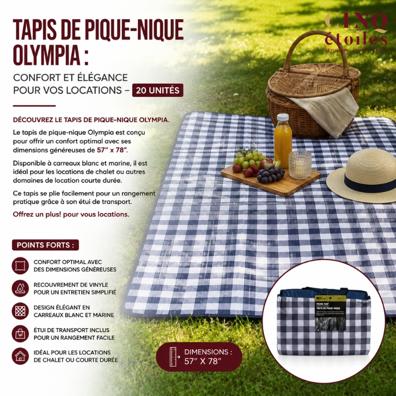 Tapis de Pique-Nique Olympia: Confort et Élégance pour Vos Locations- 20 unités