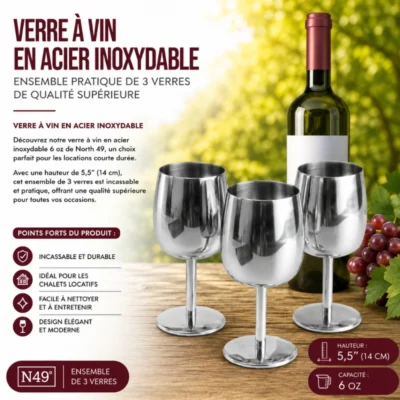 Verre à Vin en Acier Inoxydable Incassable - Ensemble Pratique de 3 Verres de Qualité Supérieure