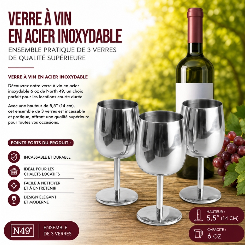 Verre à Vin en Acier Inoxydable Incassable - Ensemble Pratique de 3 Verres de Qualité Supérieure