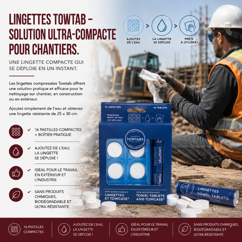 Lingettes Towtab – Solution Ultra-Compacte pour Chantiers