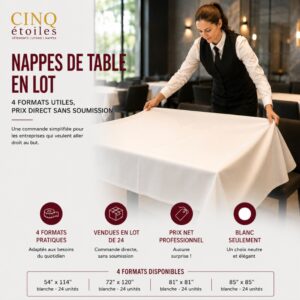 Nappes de table en lot – 4 formats utiles, prix direct sans soumission