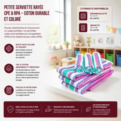 Petite serviette rayée CPE & RPA – coton durable et coloré