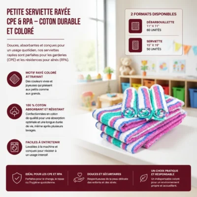 Petite serviette rayée CPE & RPA – coton durable et coloré