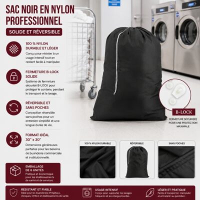 Sac noir en nylon professionnel – Solide et Réversible