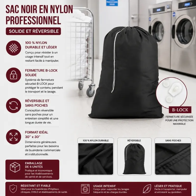 Sac noir en nylon professionnel – Solide et Réversible