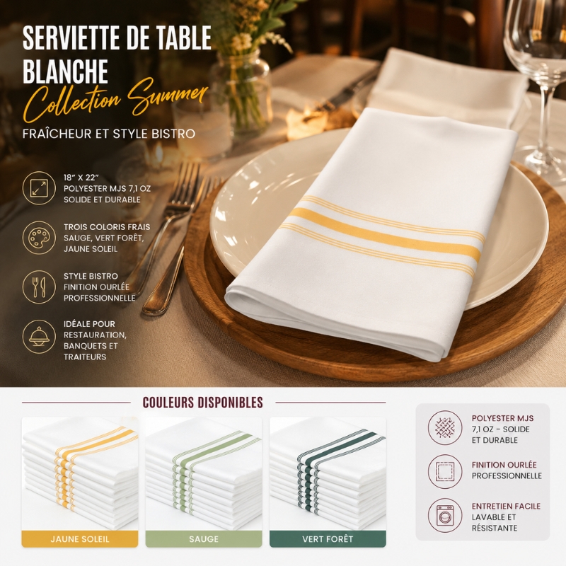 Serviette de table Blanche– Collection Summer : fraîcheur et style bistro