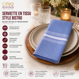 Serviette en tissu style bistro – bleue rayée et résistante