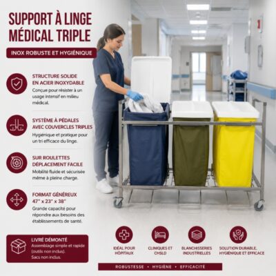 Support à linge médical triple – Inox robuste et hygiénique
