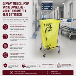 Support médical pour sac de buanderie – Mobile, chromé et à bras de tension