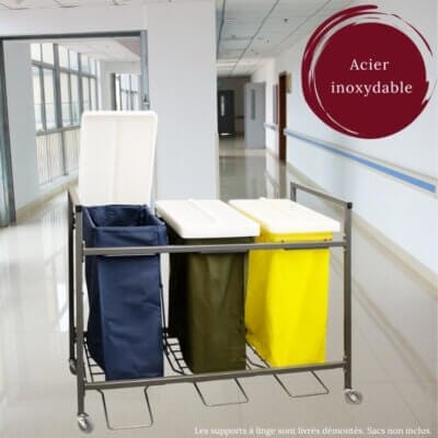 Support à linge médical triple – Inox robuste et hygiénique