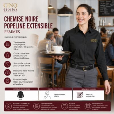Chemise noire popeline extensible – Uniforme professionnel Femmes