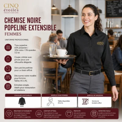 Chemise noire popeline extensible – Uniforme professionnel Femmes