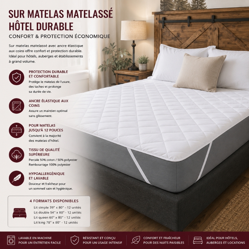 Surmatelas matelassé hôtel durable – Confort & protection économique