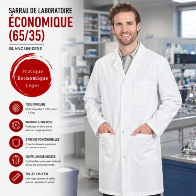 Sarrau de laboratoire économique (65/35) – Blanc unisexe