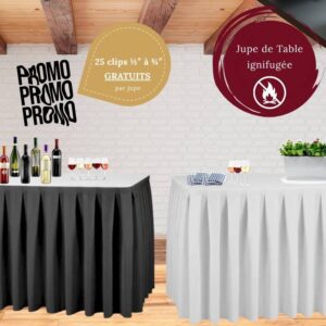 Jupe de table professionnelle ignifuge 17 pieds – Blanc ou Noir