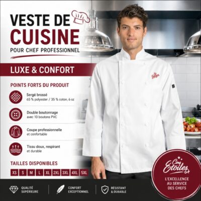 Veste de cuisine blanche pour chef professionnel - Luxe et Confort