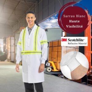 Sarrau blanc haute visibilité domaine alimentaire – bandes réfléchissantes 2″