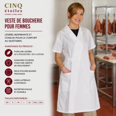 Veste de boucherie blanche pour femmes - légère et respirante