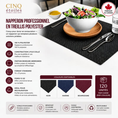 Napperon professionnel en treillis polyester (120 unités) Fabriqué au Canada