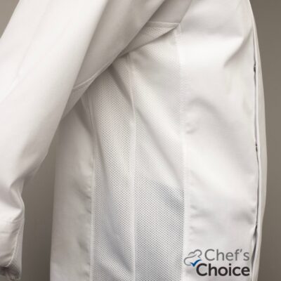 Maille d'aération sur notre veste blanche pour boulangers et pâtissiers Conforme MAPAQ