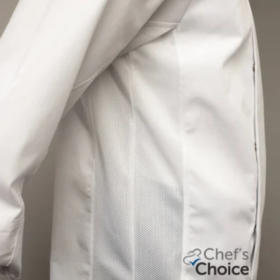 Maille d'aération sur notre veste blanche pour boulangers et pâtissiers Conforme MAPAQ