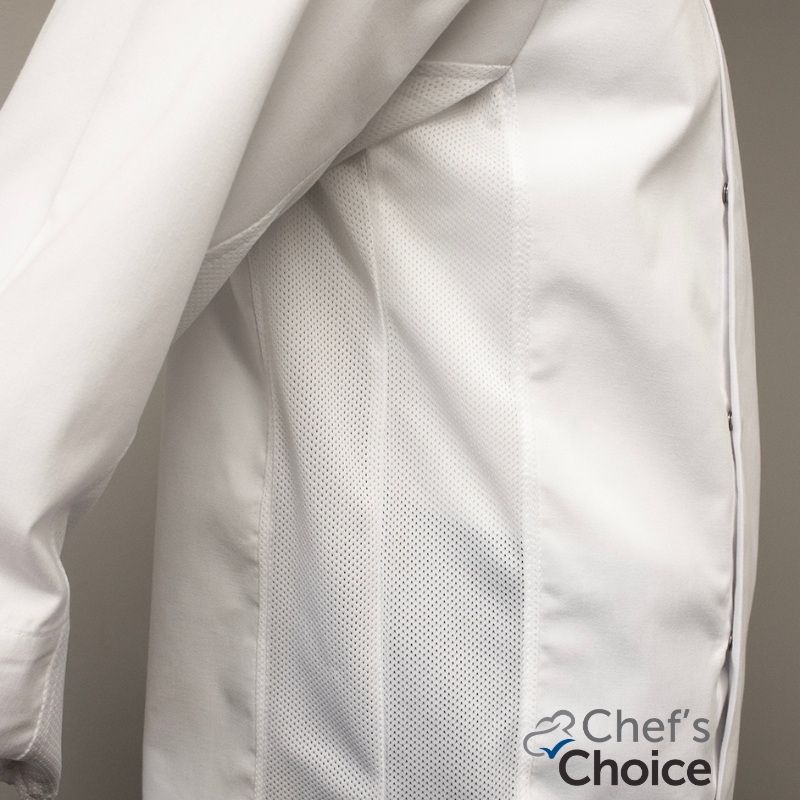 Maille d'aération sur notre veste blanche pour boulangers et pâtissiers Conforme MAPAQ