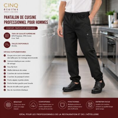 Pantalon jogger noir pour cuisinier Professionnel au Québec