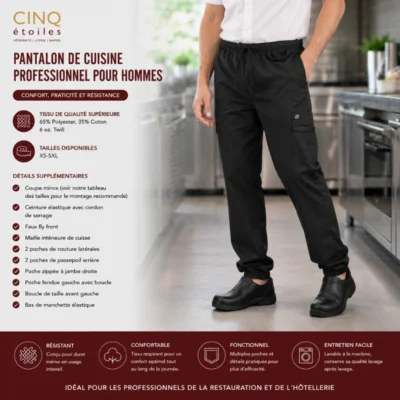 Pantalon jogger noir pour cuisinier Professionnel au Québec