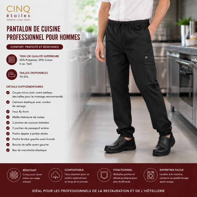 Pantalon jogger noir pour cuisinier Professionnel au Québec