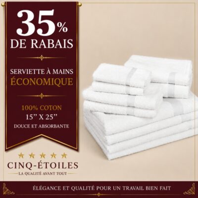 Serviette à mains économique 100 % coton – 15 po x 25 po