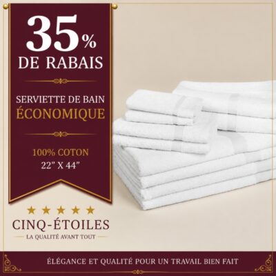 Serviette de bain économique 100 % coton – 22 po x 44 po