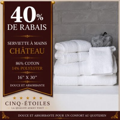 Serviette à mains Château 86 % coton / 14 % polyester – 16 po x 30 po