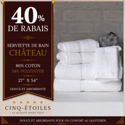 Serviette de bain Château 86 % coton / 14 % polyester – 27 po x 54 po