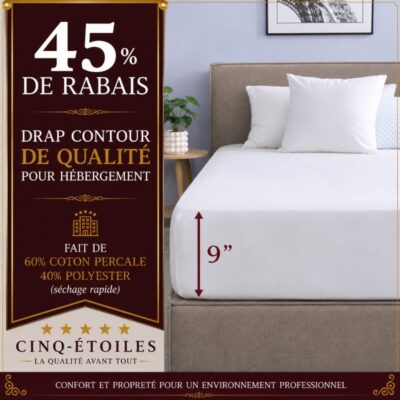 Drap contour blanc Importé 60 % coton percale / 40 % polyester