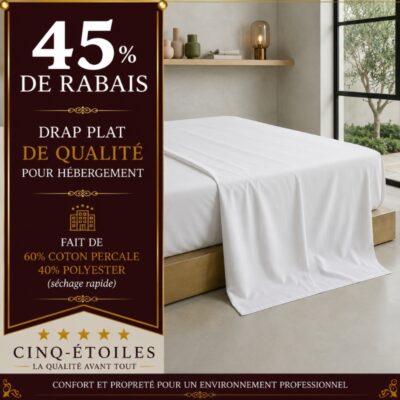 Drap plat blanc importé 60 % coton percale / 40 % polyester