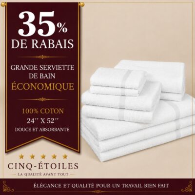 Grande serviette de bain économique 100 % coton – 24 po x 52 po