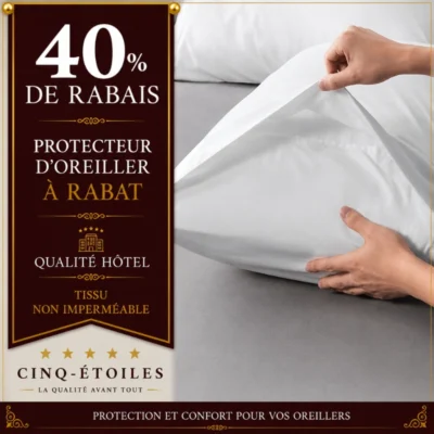Protecteur d'oreiller à rabat en tissu – Qualité hôtel