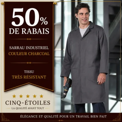 Sarrau industriel couleur charcoal tailles variées -50% de rabais