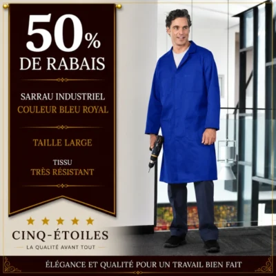 Sarrau industriel couleur bleue royal taille large -50% de rabais