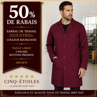 Sarrau industriel couleur bourgogne taille large -50% de rabais