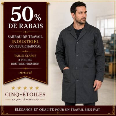 Sarrau industriel couleur charcoal taille Xlarge -50% de rabais