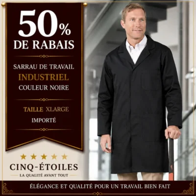 Sarrau industriel couleur noire taille Xlarge -50% de rabais