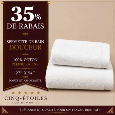 Serviette de bain Douceur 100 % coton pleine ratine – 27 po x 54 po