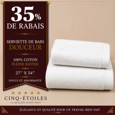Serviette de bain Douceur 100 % coton pleine ratine – 27 po x 54 po
