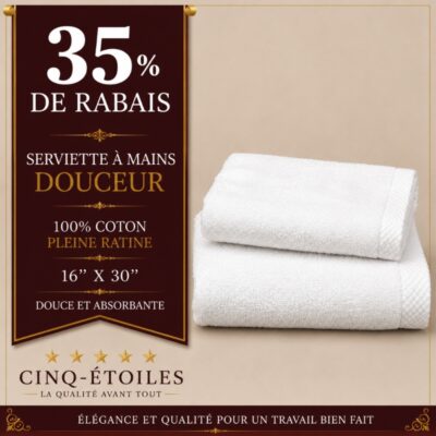 Serviette à mains Douceur 100 % coton pleine ratine – 16 po x 30 po